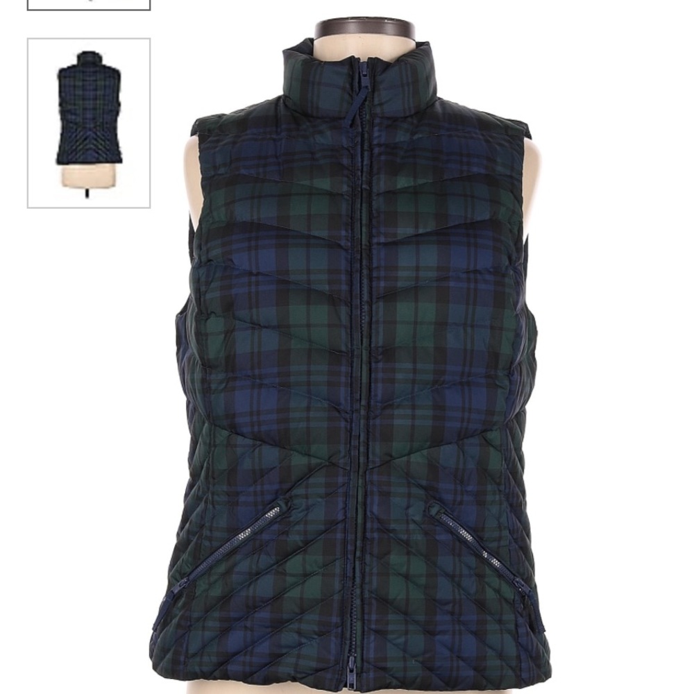Talbots Medium Petite Blue Quilted Plaid Vest